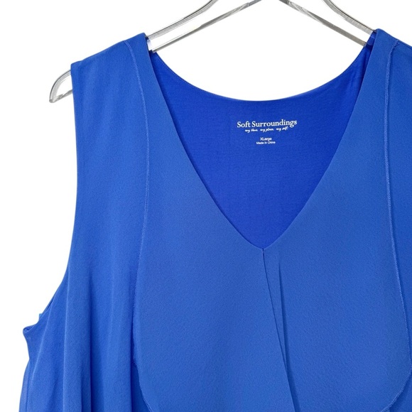 Soft Surroundings Cobalt Blue Flutter Front Women’s Sleeveless Blouse Sz XL - Picture 2 of 10